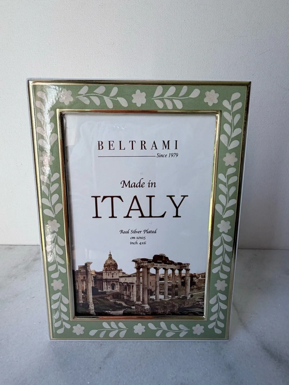 Green Floral Picture Frame - Made in Italy 4”x6” photo